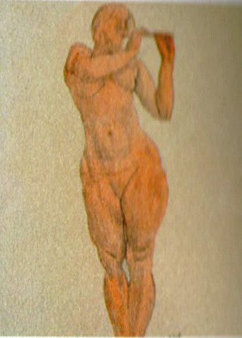 Female Life Study, Standing, Full Length, Playing a Flute